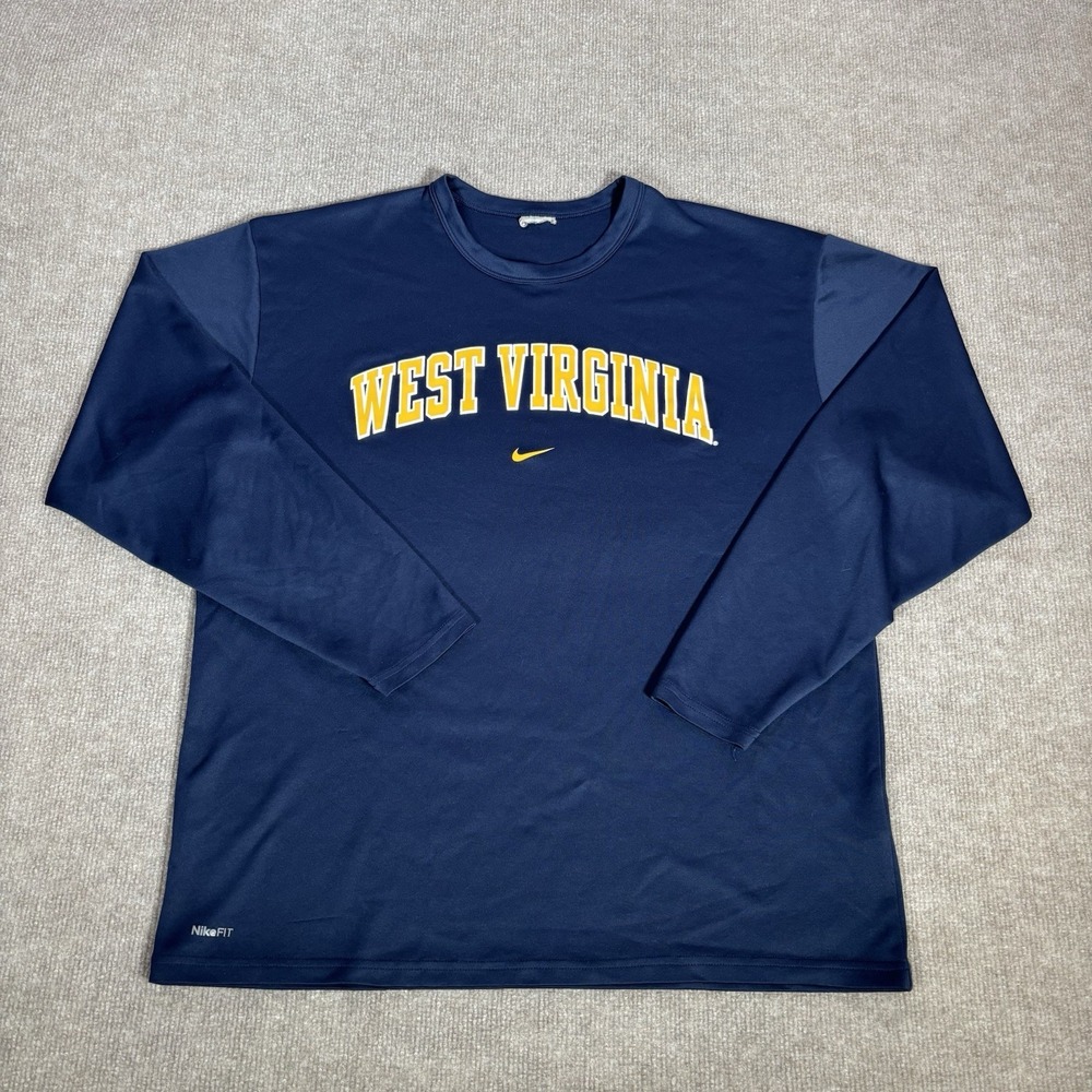 Vintage Nike West Virginia Mountaineers Shirt Mens M Blue NikeFit Center Swoosh